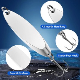 FishingPepo 5pcs Fishing Lures Spoons Trout Lure Hard Metal Spinner Bass Baits 5 Sizes Casting Spoon Hooks for Salmon Bass in 1/5 1/4 3/8 1/2 3/4 oz