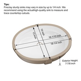 Undermount Bathroom Sink Oval, Hugsleek Interior Bowl Size 16 x 13 inch White Porcelain Ceramic Vessel Sink Under Counter Oval Exterior size 18x15in Bath Sink Bowl Basin Lavatory Vanity Fireclay