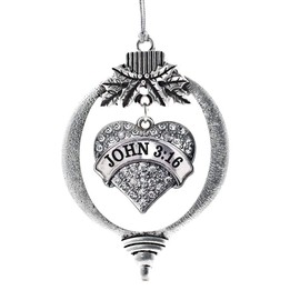 Inspired Silver - John 3:16 Charm Ornament - Silver Pave Heart Charm Holiday Ornaments with Cubic Zirconia Jewelry