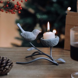 Marbrasse Votive Candle Holders, Vintage Home Decor Centerpiece, Iron Branches, Resin Bird and Nest, Tabletop Decorative TeaLight Candle Stands,Creative Artwork (Grey Black)