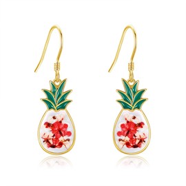Pineapple Earrings Sterling Silver Pineapple Pressed Flower Dangle Earrings Summer Beach Fruit Jewelry Gifts for Women