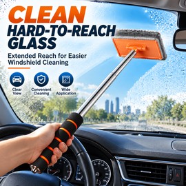 Windshield Cleaning Brush for Car Glass – Telescopic Handle & 180° Rotating Microfiber Head for Interior Window Cleaning