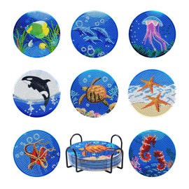 Cheriswelry 8Pcs Diamond Art Coasters Kits 5D Diamond Painting Cup Mat Sea Life Pattern Diamond Drawing Cup Pad for Beginners Art Craft Supplies