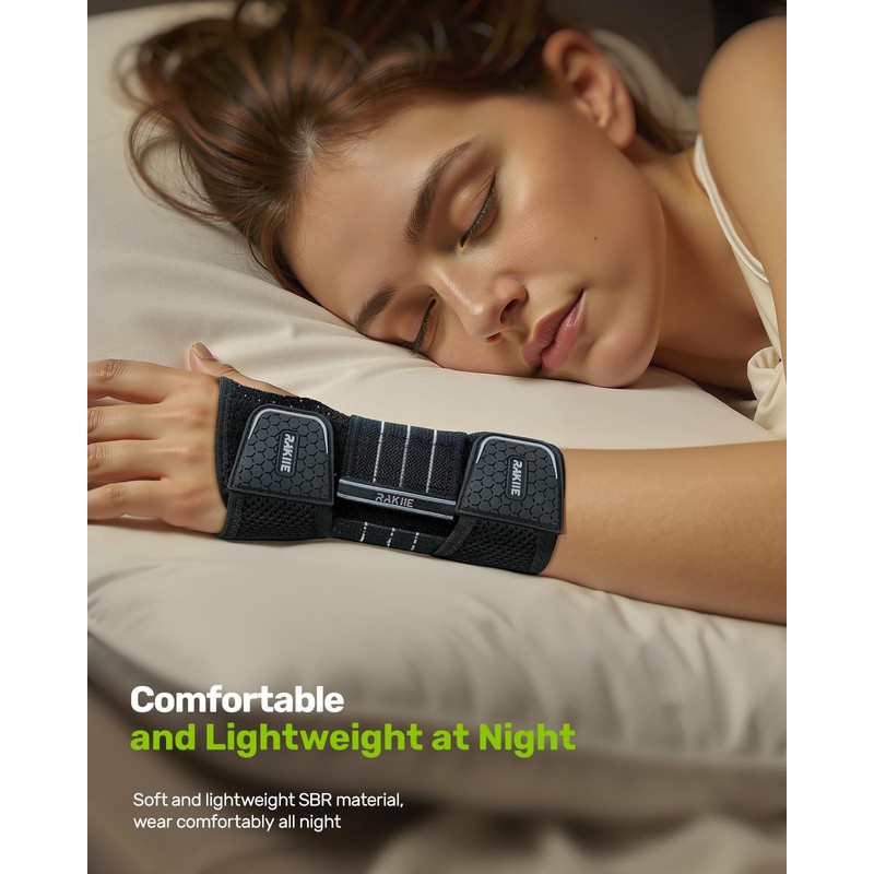 Rakiie Wrist Support, Adjustable Night Wrist Support with 3 Metal