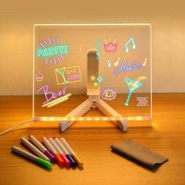 Led Note Board with Colors, Light Up Acrylic Message Board, Acrylic Dry Erase Board with Light, Light Up Drawing Board for Kids and Adults,for Home Office and School (5.9 * 5.9in)