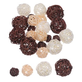 sourcing map 20 Pcs Vase Filler Decorative Balls, 2.4/2/1.6/1.2" Dark Brown/White/Beige/Coffee Wicker Rattan Decor, Balls Bowl Fillers for Home Decor,Center Table