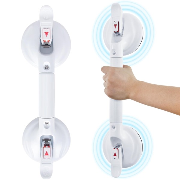 HEINSY Suction Cup Handrail, Bathroom Handrail, One-Handed, Rolling Assistant, For Bathtubs, Bathtubs, Toilets, Nursing Cares, Removable, Strong Suction Cups, No Construction Required, Length 14.6 inches (37 cm), White, Bath Assistance, Fall Prevention, 