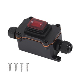 Waterproof Inline Cord Switch On Off Toggle Switch with Red Light Rocker Button Switch DPST AC/DC 20A-125V,16A-250V, IP65 Outdoor Electrical Box Two Side Entry and Exit Line