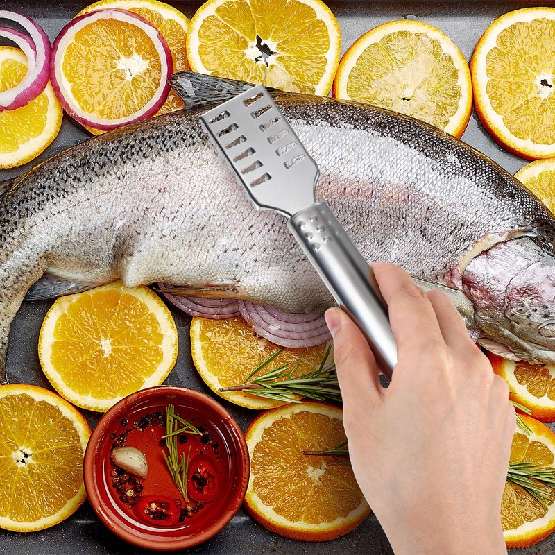 4 Piece Fish Scaler Remover Brush Set - Stainless Steel