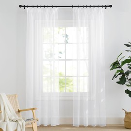 PONY DANCE Living Room Curtains with Ruffle Tape for Rail Curtains White Transparent Set of 2 H 220 x W 140 cm Voile Curtains for Rail System White Curtains Living Room