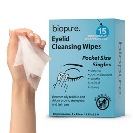 Biopure Eyelid Cleansing Wipes for Dry Eyes – 15 Individually Wrapped Pre-Moistened Wipes – Prevent Styes & Refresh Eyes – Preservative-Free Eye Care Wipe for Daily Hygiene -15 Count