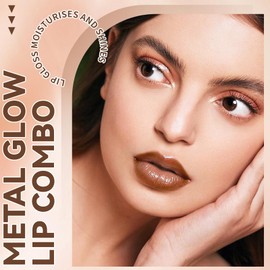 HOSAILY Metallic Lip Liner with Glitter Lip Gloss Combo Sets for Women, Smooth Hydration Plumping Shimmer Lip Glow Oil High Shine Liquid Lipstick, Lightweight High Impact Shiny Lip Color Makeup