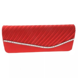 neXxtten Fashion Folded Front Satin Fabric Clutch Bag WYQ075-RED