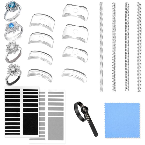 Ring Sizer Adjuster for Loose Rings - 52 Pack Clear Ring Sizer Adjuster,Invisible Ring Size Adjuster for Women,w/4 Style for Different Band Widths,8 Ring Guards Silicone Guard,Spacer,Polish Cloth