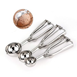 Ice Cream Spoons 1x 4/5/6cm Ice Cream Spoon Stainless Steel Spring Handle Masher Cookie Scoop for Fruit, Ice Cream, Mashed Food, Baking Spoon Scoopers (4,5,6cm)