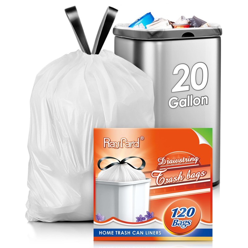 Large 20 Gallon White Drawstring Trash Bags, 1.8 Mil, 120