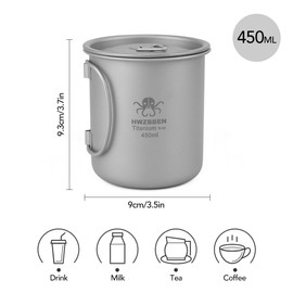 450ml Titanium Cup with Foldable Handles Lightweight Water Cup for Backpacking Camping Fishing