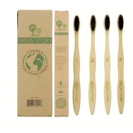 Biodegradable Eco-Friendly Charcoal Infused Bristle Bamboo Toothbrush - Pack of 4