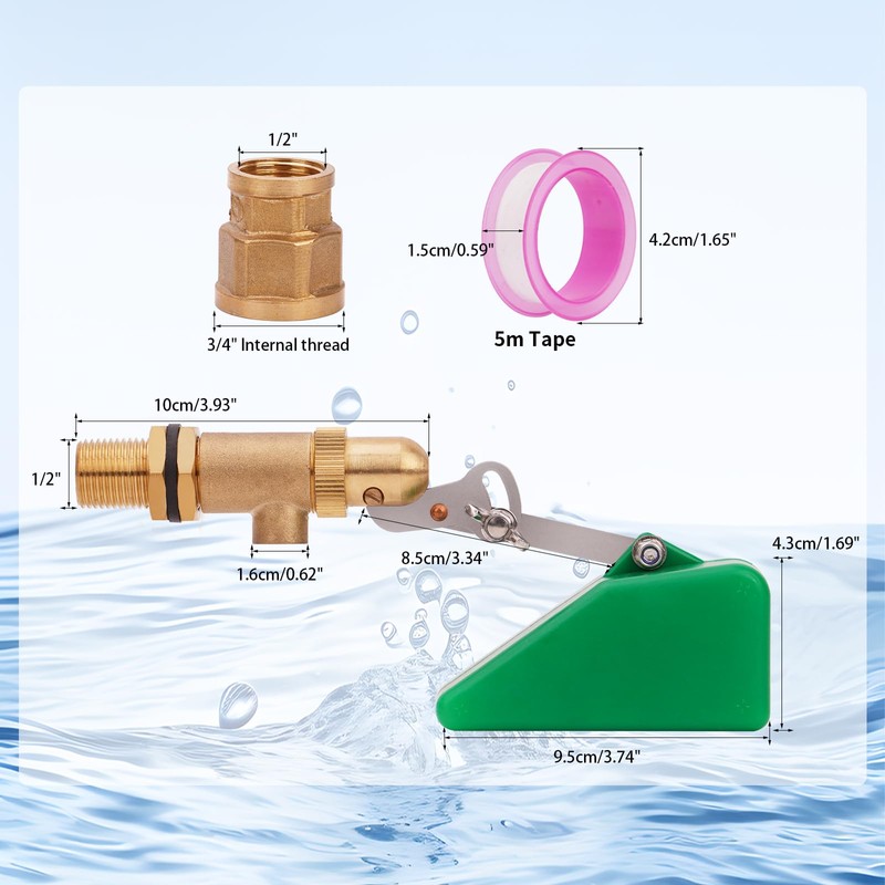 LIUCOGXI 1/2 Inch Brass Float Valve Water Valve with Adapter
