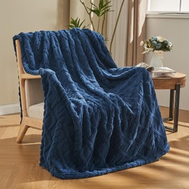 KMUSET Navy Fleece Throw Blanket Twin Size,Super Soft Fuzzy Cozy Blue Blanket for Men and Women
