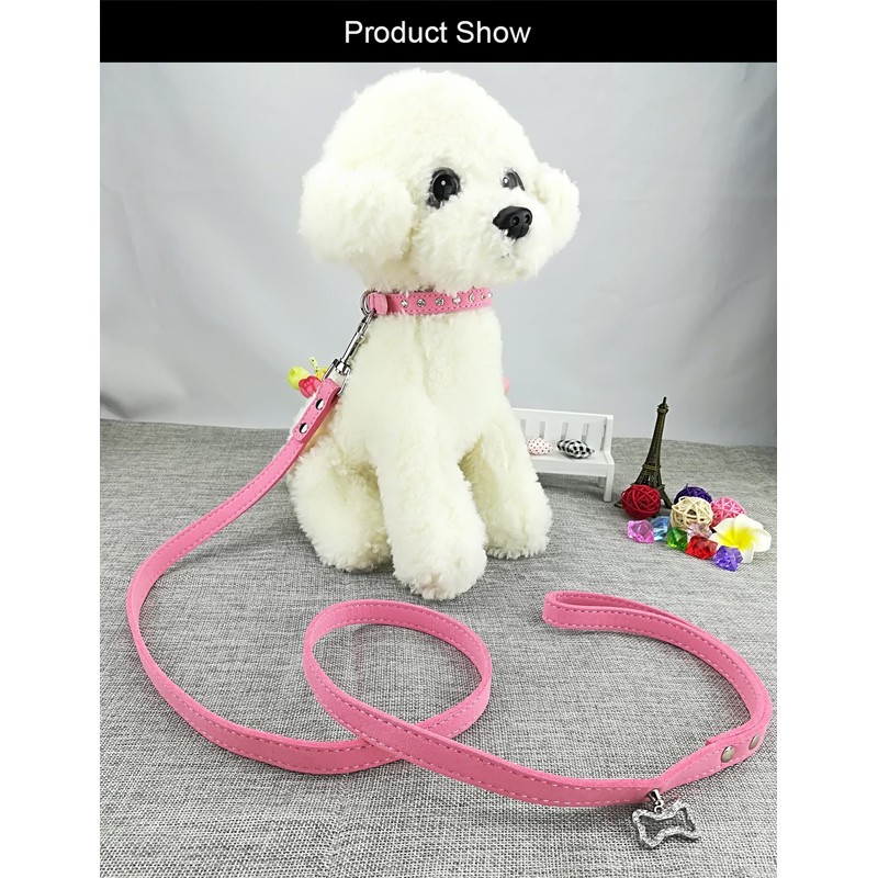 Newtensina Cute Diamante Puppy Collar and Leash Set Bling Microfiber