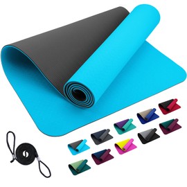 FLXYA TPE Sports Mat Fitness Mat 183 x 61 x 0.6 cm - Light Blue Anthracite Grey Non-Slip Mat for Yoga Home Workout Outdoor Training Gym Mat Gymnastics Mat Yoga Mat Training Mat Light Blue Grey