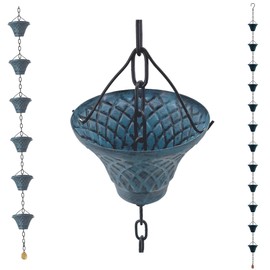 LEPTALINA [Upgraded] 8.5FT Antique Sky Blue Colored Iron (Double-Sided) Rain Chains for Gutter and Rain Barrel | Rust-Resistant Plated Garden Décor Rain Chain for Downspout (not Included an Adapter)