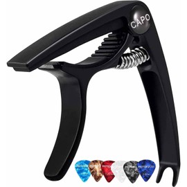 Guitar Capo, 6 String Acoustic and Electric Guitar Clip, Guitar Kapo Accessories for Classical Guitar, Ukulele, Mandolin and Banjo (Black)