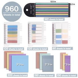 Ruksifg 960 Sheet/Set Morandi Translucent Sticky Notes, 3 x 3 inches/2.7 x 3.8 inches See Through Sticky Notes,Writable Index Tabs for Annotating Books,Study Supplies