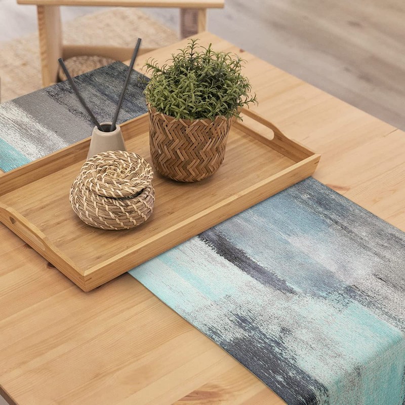 Rustic Table Runner Linen Teal Boho Table Runner Modern Turquoise