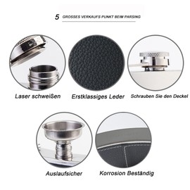 ROIMOE Stainless Steel Hip Flask and Funnel 8 oz / 240 ml Gift Set Hip Flask Made of Black Leather Suitable for Carrying Alcohol