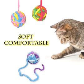 Andiker 3 Packs Cat Toys Balls with Bell and String, Kitten Toys Colorful Yarn Balls for Indoor Cats Interactive Playing(3 Pieces)