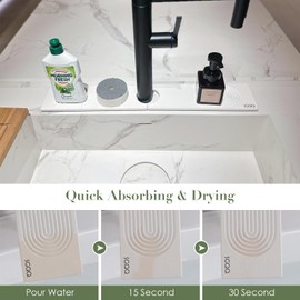 SGQQ Faucet Mat for Kitchen Sink, Diatomite Quick Drying Tray , Long 23.6''Sink Faucet mat for Guard and Bathroom Counter. Super Absorben. White