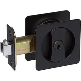 Delaney Hardware 370004 Black Contemporary Entrance Square Pocket Door Lock with Edge Pulls and Color Coded Indicators, Black Pocket Door, Pocket Door Lock, Sliding Door Lock, Black Pocket Door Lock