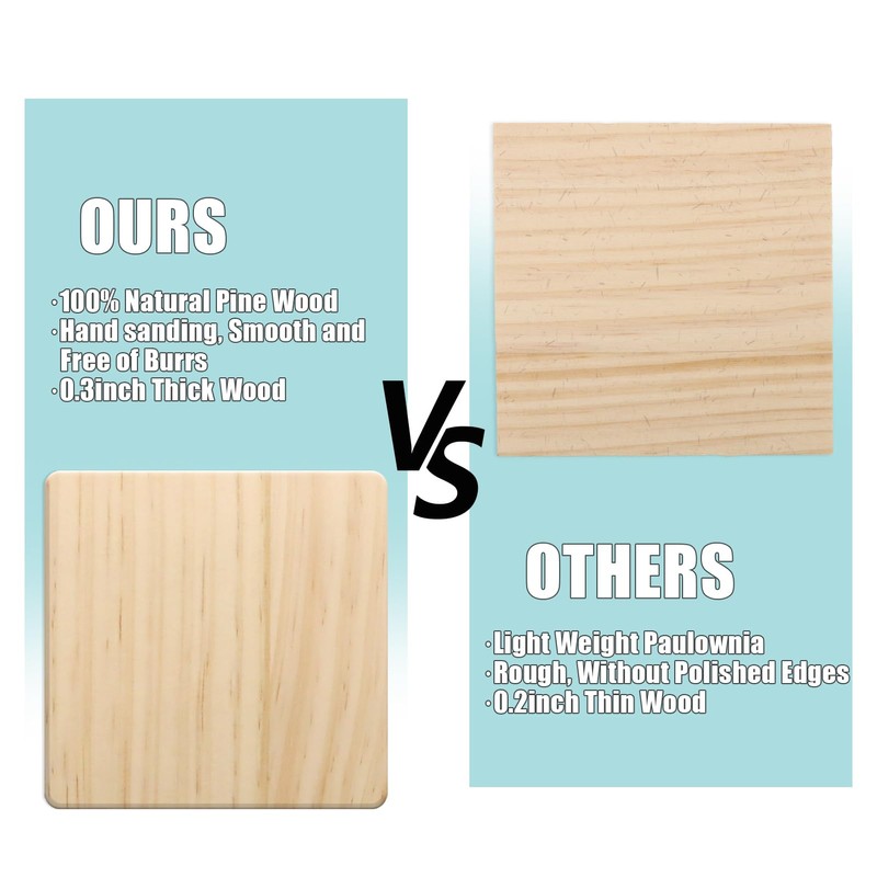 24 PCS Unfinished Square Wood Coasters, SIJDIEE 4 Inch Blank