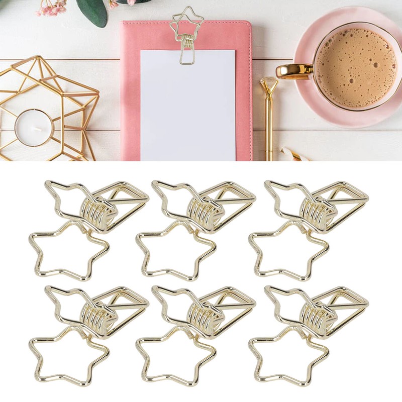 100Pcs Star Binder Clips Hollow Out Cartoon Style Strong Clamping