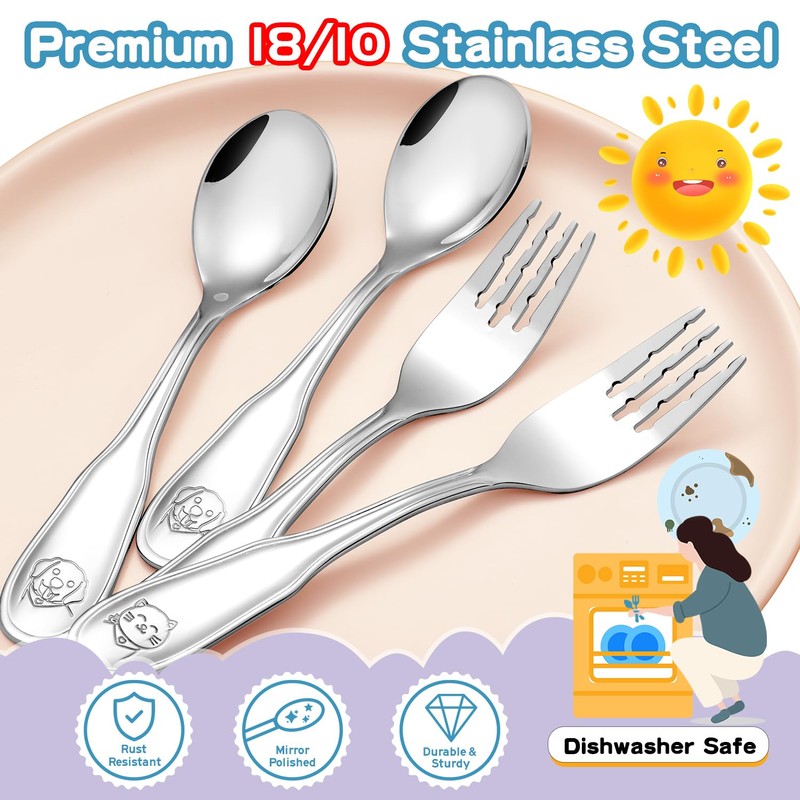 8-Piece Toddler Utensils,18/10 Stainless Steel Kids Silverware Forks and Spoons