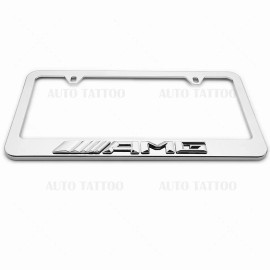 AutoTattoo 1x Mercedes-AMG 3D Mirror Chrome License Plate Frame Cover Decorate + Screw Caps