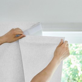 Jilron Adhesive Curtain,100% Blackout Shades,No Rod,Easy to Install,Provides Privacy Protection for Bedrooms (Grayish White - W35 × L60 in)