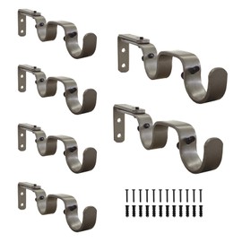 Kowibcl Heavy Duty Curtain Rod Brackets, Fits up to 1 inch Rods, Adjustable Double Curtain Rod Holders, Set of 6, Pewter