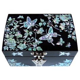 MADDesign Mother of Pearl Jewelry Ring Earring Box Butterflies Design