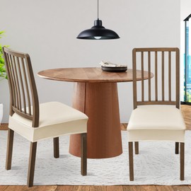 FUANGUI Dining Chair Covers Set of 2, Waterproof PU Leather Stretch Chair Seat Slipcovers Soft Removable Washable Chair Covers Protector, Kitchen Chair Seat Covers Protectors Dining Room, PU-White