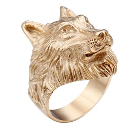 PAURO Men's Stainless Steel Gold Plated Vintage Wolf Head Biker Ring Golden Size 9