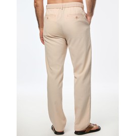 JMIERR Mens Linen Pants Elastic Waist Casual Linen Loose Boho Yoga Beach Drop Crotch Trouser with Pockets, L,Apricot