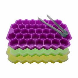 Gadgetime USA 3 pack Honeycomb ice tray with Cover & Stainless Steel Tongs - Fun Shaped Mold for Freezer, Cocktails - Stackable, BPA & Odor Free - Silicone