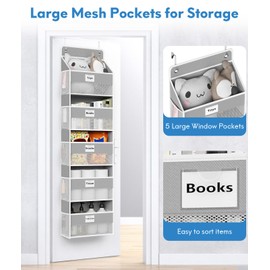 Optish Over The Door Organizer Hanging, 2 Pack 5 Shelf Behind The Doors Storage, Pantry Door Organizer, Closet Organizers for Bedroom and Nursery (Grey)