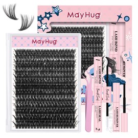 Mayhug Fluffy Eyelash Extension Kit Volume 9-16mm Individual Lashes Clusters 80D DIY Lash Extension Kit 280pcs Clusters Lash with Bond and Remover Lash Applicator