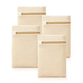 ABRRLO 4Pcs Cotton Mesh Laundry Bags for Delicates,Breathable Mesh Garment Bag for Washing Machine,Travel Wash Bags with Zipper for Bras,Underwear,Socks,Baby Clothes,Laundry Dorm Room Essentials(S)