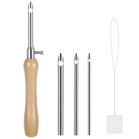 Oruola 5pcs Punch Needles, Lavor Punch Needle Set for Beginner DIY Craft Floss Cross Stitching Embroidery Tools,2.5/3.5/5mm Metal Tubes Wooden Punch Needle Tool and Punch Needle Threader