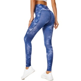 Custer's Night Women's Yoga Pants with Pockets - Leggings with Pockets, High Waist Tummy Control Non See-Through Workout Pants Dye Blue S
